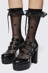 Black Friday - Heart Mesh Ruffle Long Socks - black