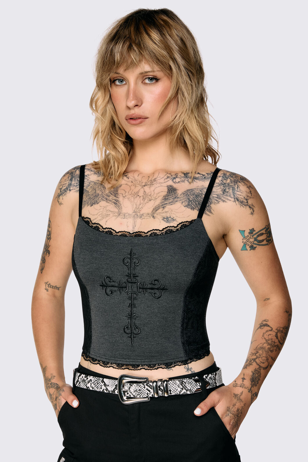 Black Friday - Snake Print Belt - black-white