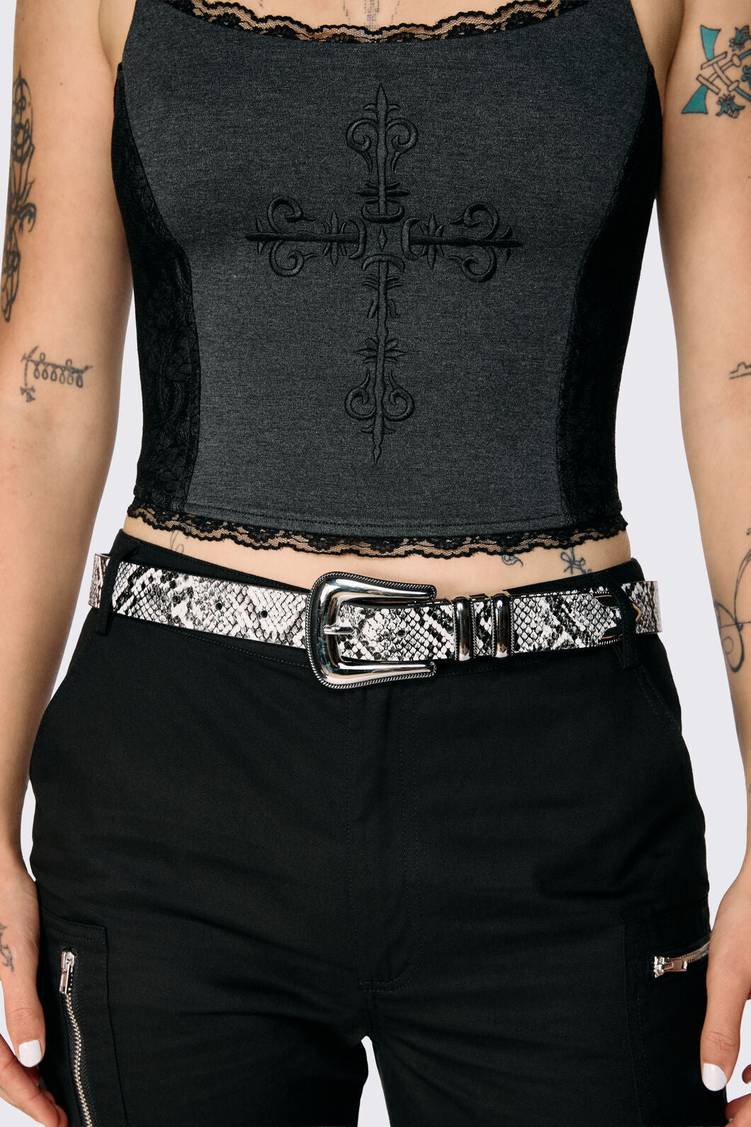 Black Friday - Snake Print Belt - black-white
