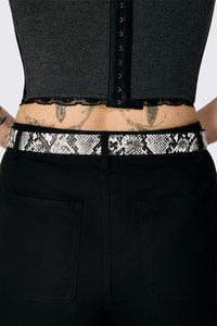 Black Friday - Snake Print Belt - black-white