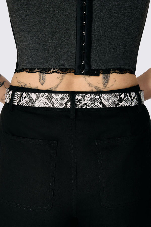 Black Friday - Snake Print Belt - black-white