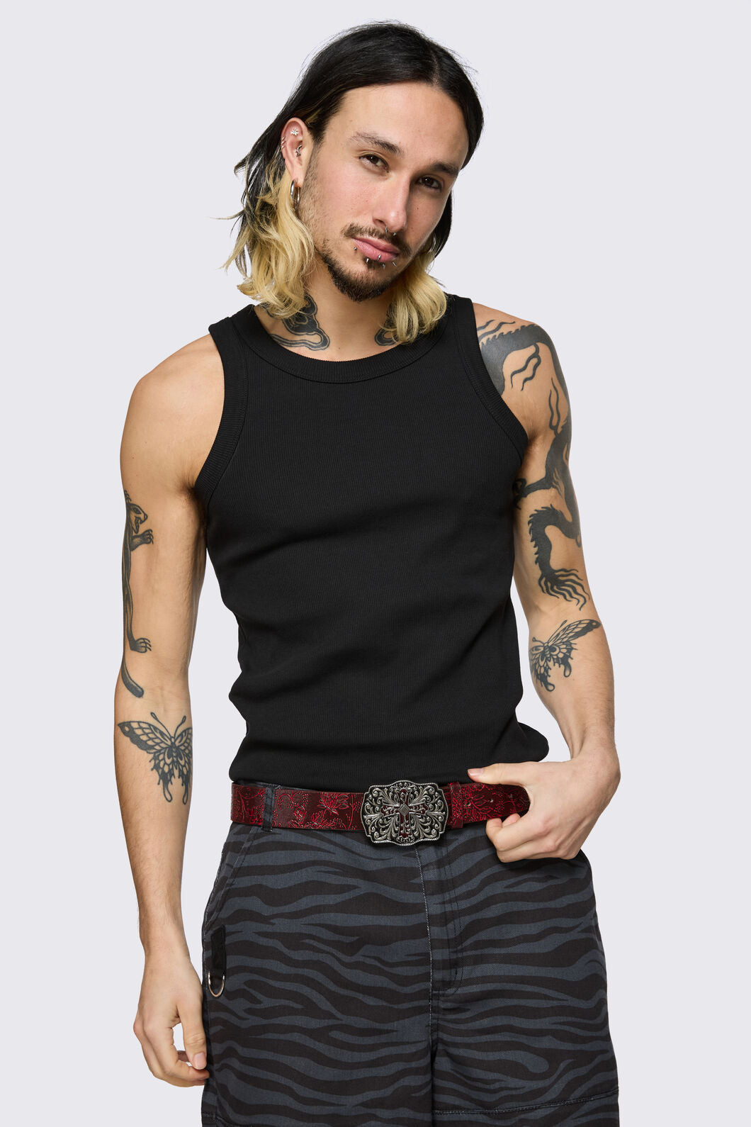 Black Friday - Floral Goth Belt - dark-red