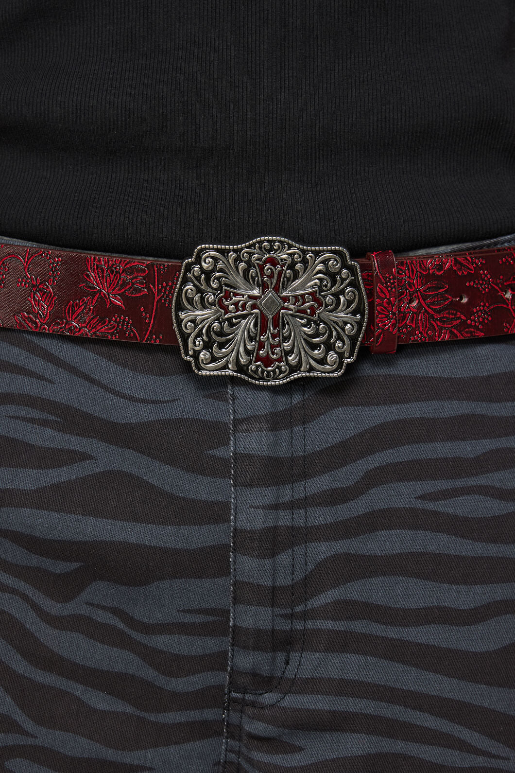 Black Friday - Floral Goth Belt - dark-red