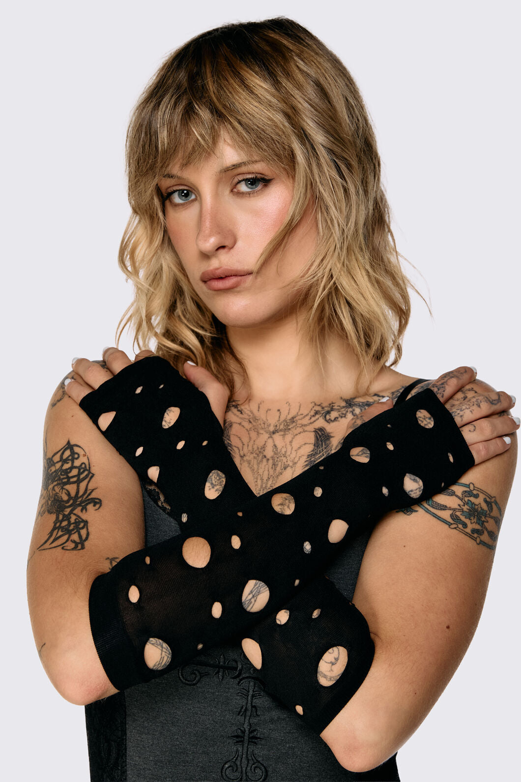 Black Friday - Cut Out Fingerless Gloves - black