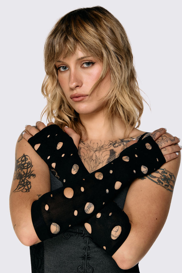 Black Friday - Cut Out Fingerless Gloves - black