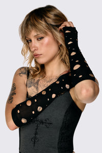 Black Friday - Cut Out Fingerless Gloves - black