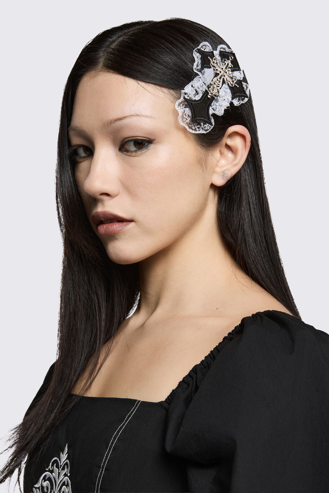 Black Friday - Gothic Cross Hair Clip - black-white