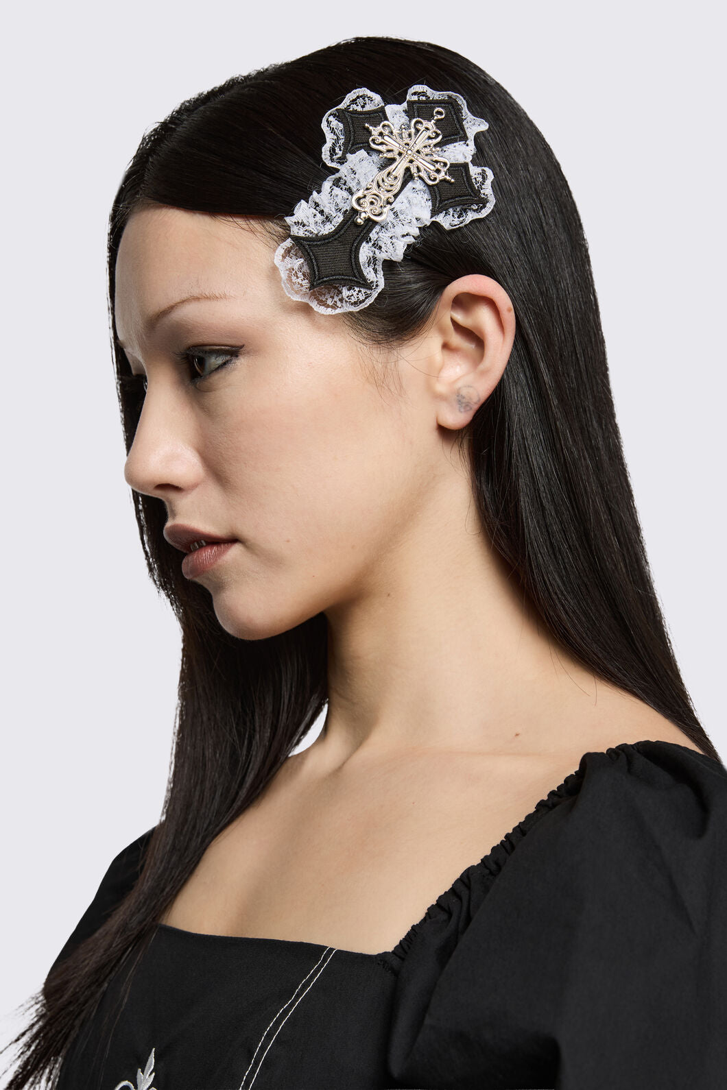 Black Friday - Gothic Cross Hair Clip - black-white