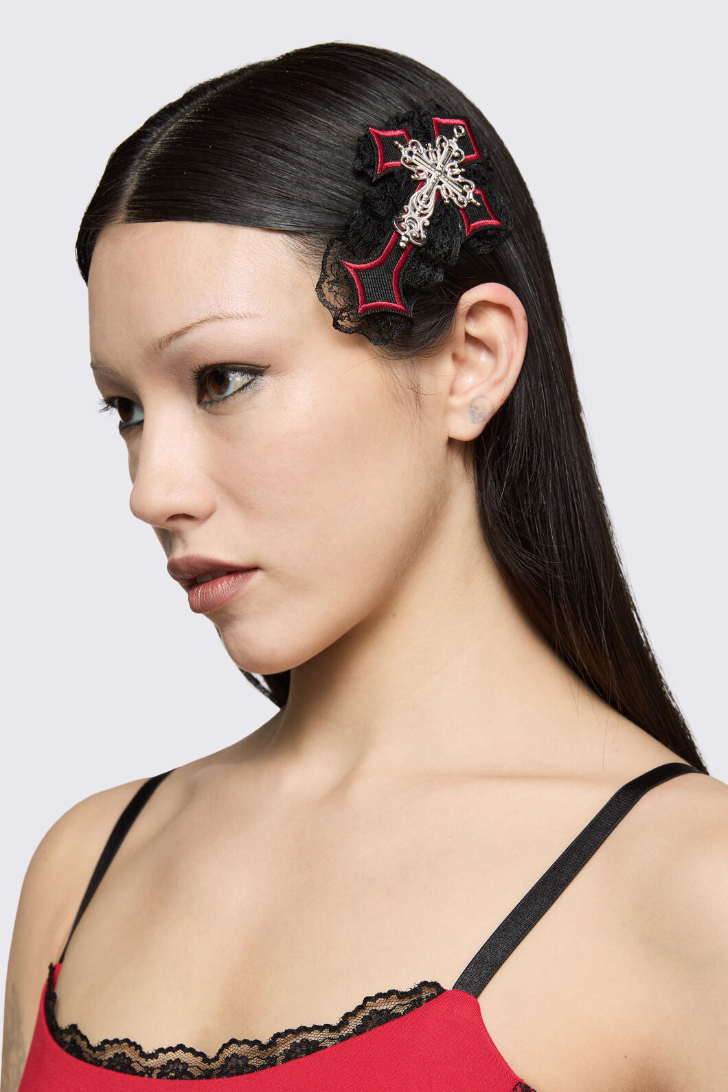 Black Friday - Gothic Cross Hair Clip - black-red