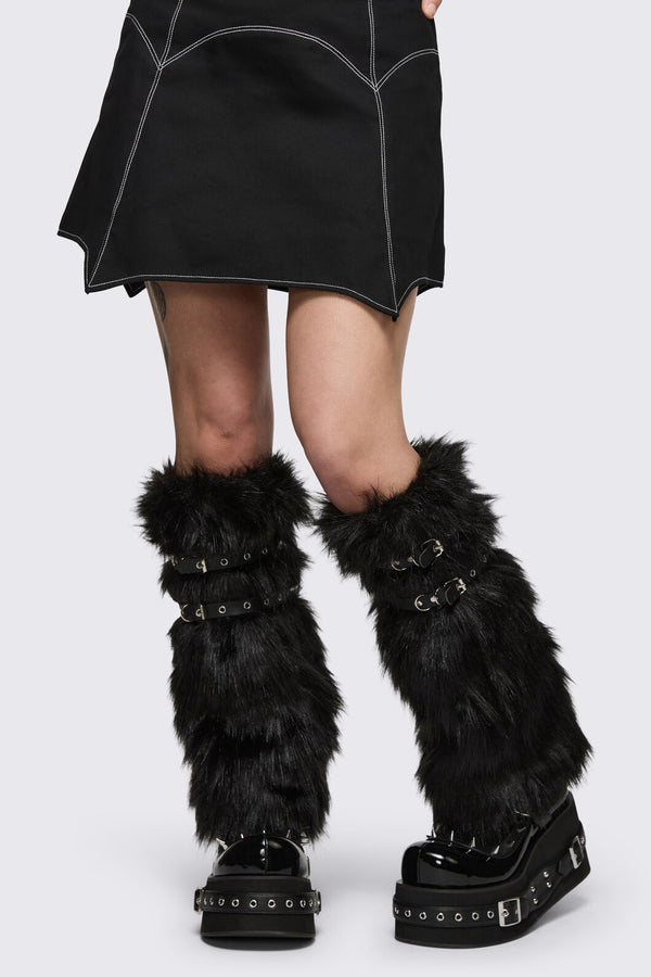 Black Friday - Faux Fur Strappy Legwarmers - black