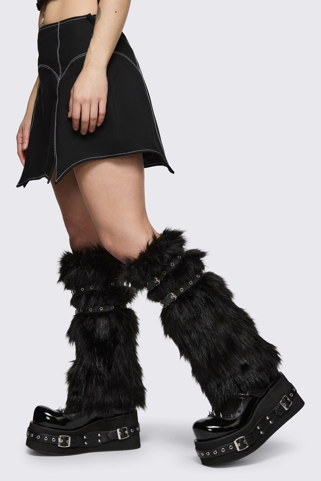 Black Friday - Faux Fur Strappy Legwarmers - black
