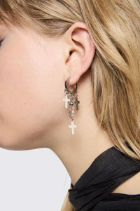 Black Friday - Drop Chain Cross Earrings - silver