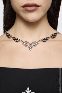 Black Friday - Tattoo Heart Flame Necklace - silver