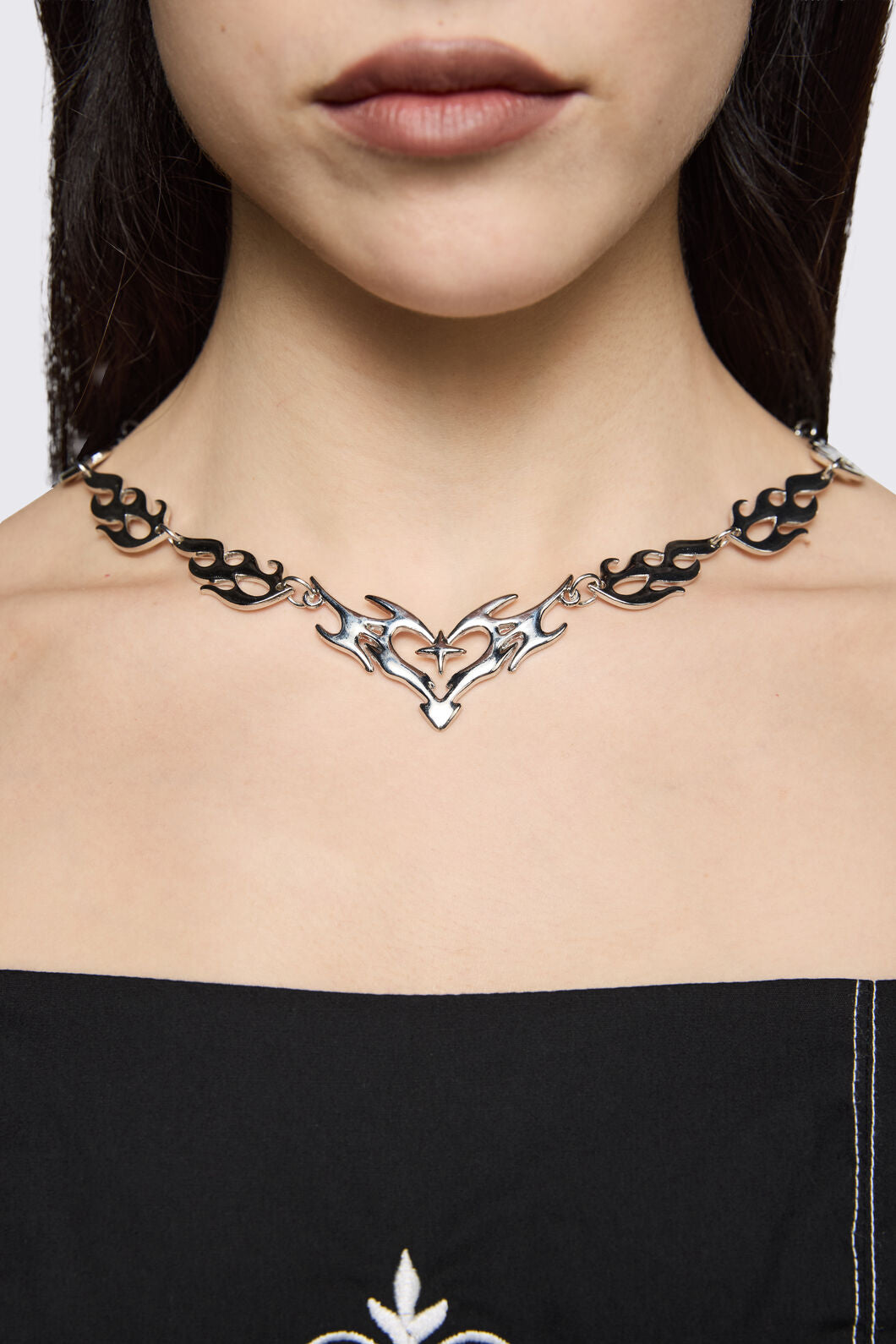 Black Friday - Tattoo Heart Flame Necklace - silver
