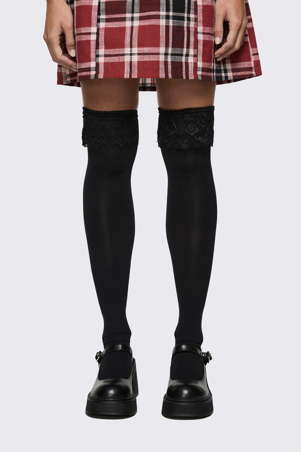 Black Friday - Frill Top Long Socks - black