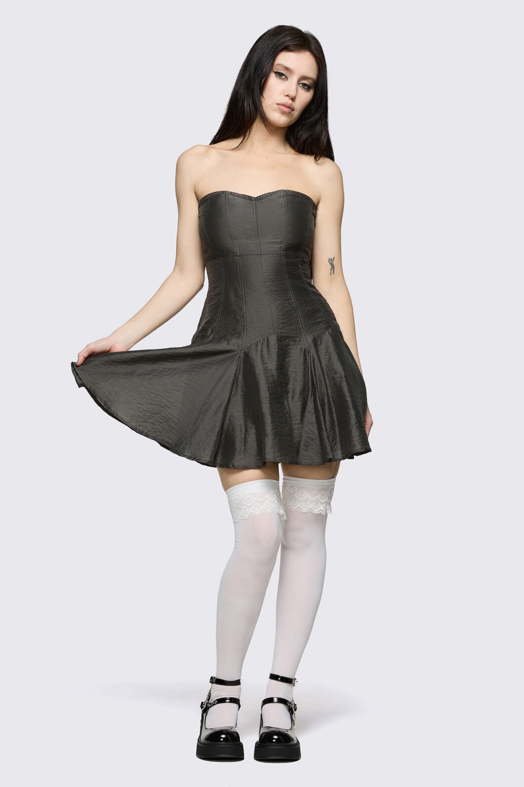 Black Friday - Frill Top Long Socks - white