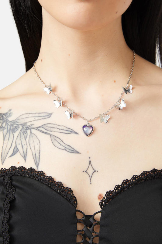 Black Friday - Butterfly Heart Necklace - silver