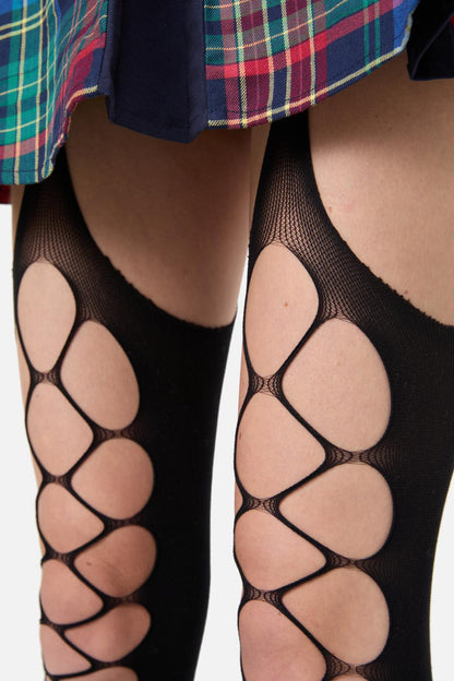 Black Friday - Wide Net Suspender Tights - black