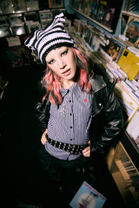 Black Friday - White Charming Stripe Beanie - black-white