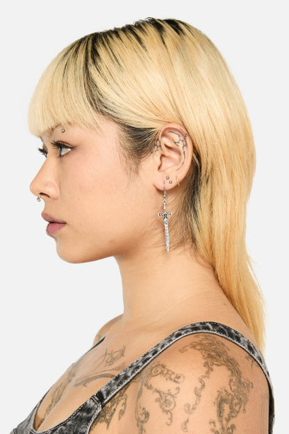Black Friday - Engraved Sword Earrings - silver