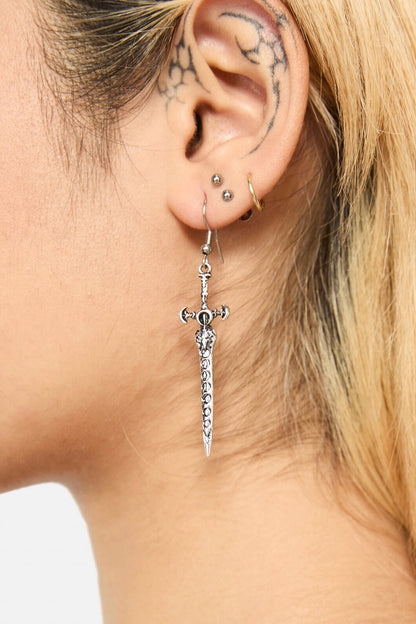 Black Friday - Engraved Sword Earrings - silver