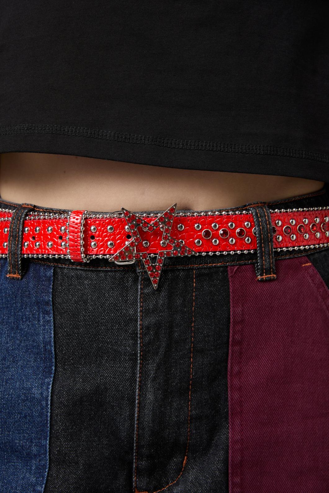 Black Friday - Star Buckle Stud Belt - red