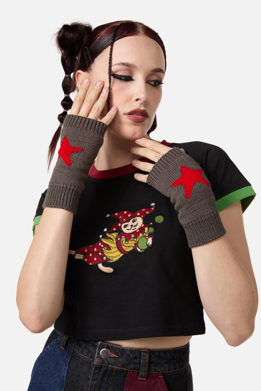 Black Friday - Stars Fingerless Gloves - charcoal