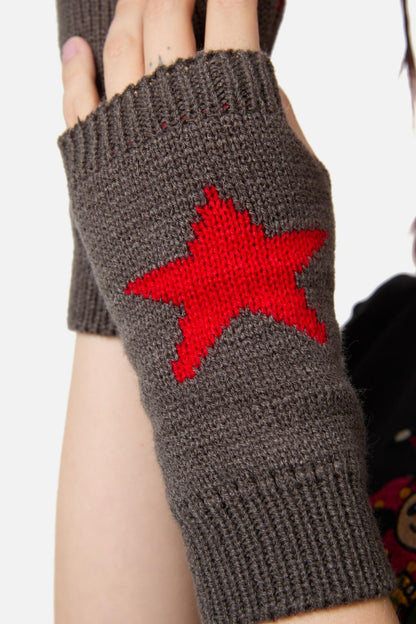 Black Friday - Stars Fingerless Gloves - charcoal