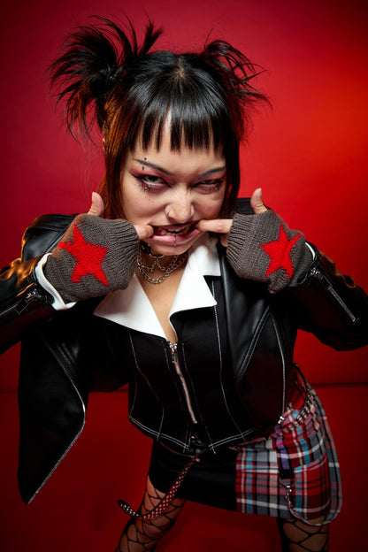 Black Friday - Stars Fingerless Gloves - charcoal