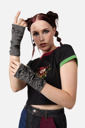 Black Friday - Faux Torn Fingerless Gloves - grey