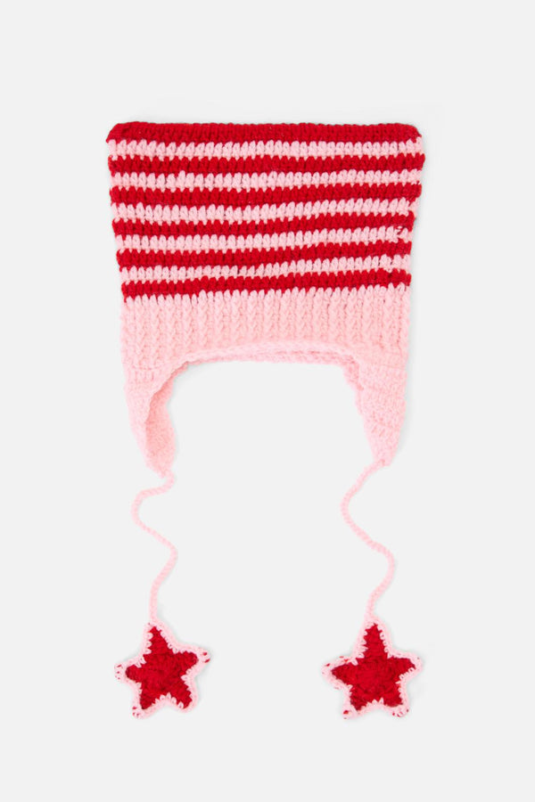 Black Friday - Pink Red Stripe Star Beanie - pink-red