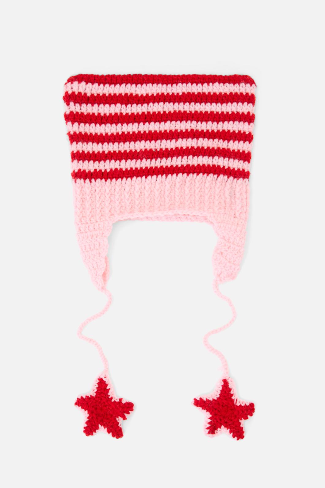 Black Friday - Pink Red Stripe Star Beanie - pink-red