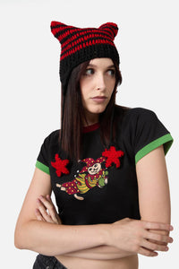 Black Friday - Red Black Stripe Star Beanie - red-black