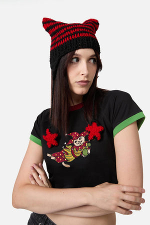 Black Friday - Red Black Stripe Star Beanie - red-black