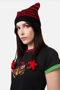 Black Friday - Red Black Stripe Star Beanie - red-black