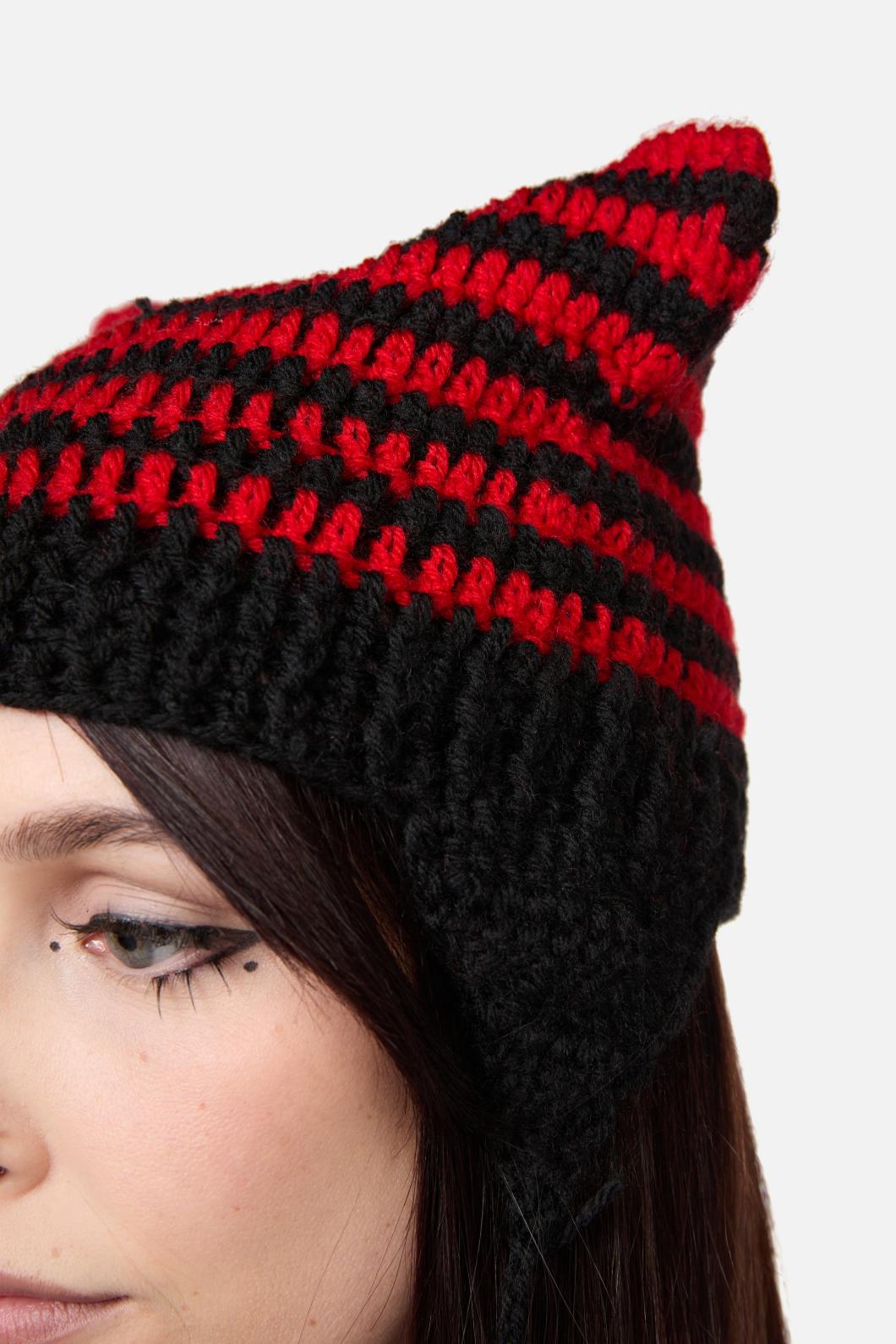 Black Friday - Red Black Stripe Star Beanie - red-black