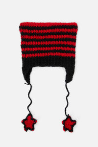 Black Friday - Red Black Stripe Star Beanie - red-black