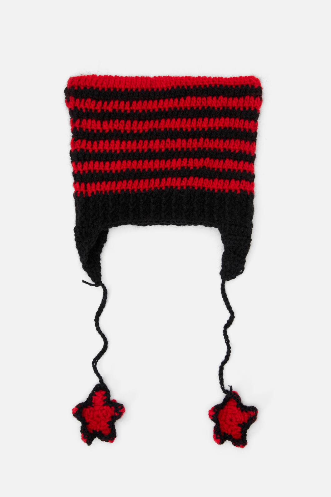Black Friday - Red Black Stripe Star Beanie - red-black