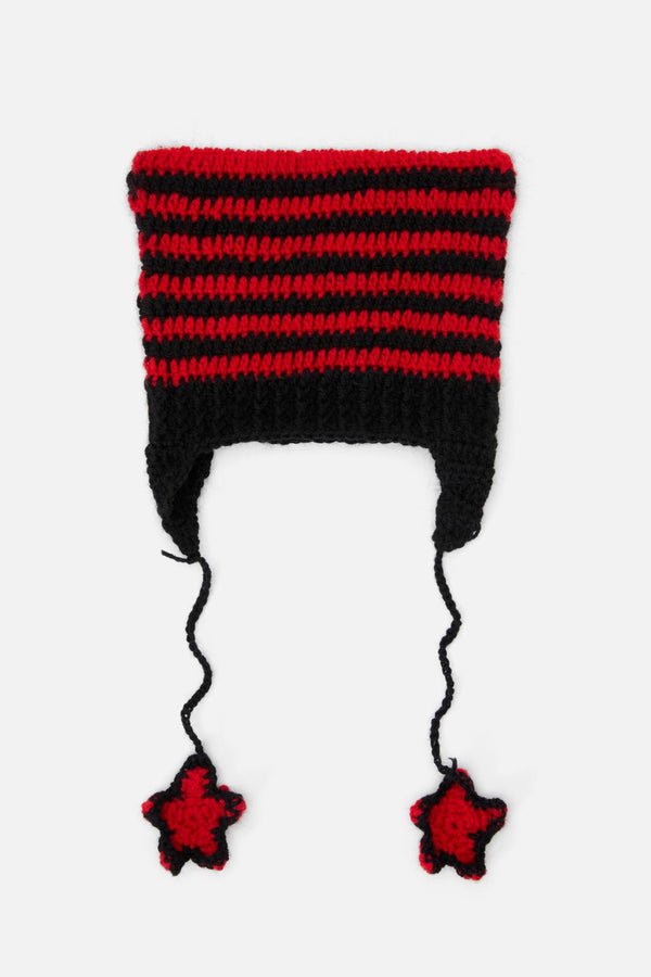 Black Friday - Red Black Stripe Star Beanie - red-black