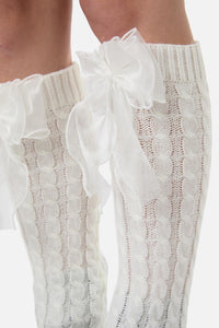 Black Friday - Big Bow Leg Warmers - white