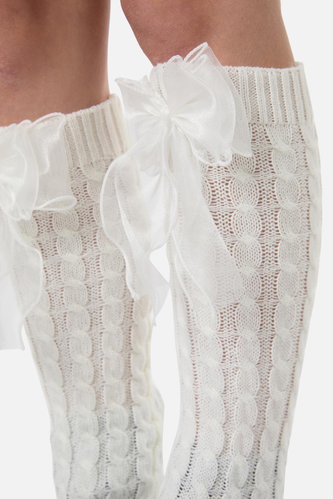 Black Friday - Big Bow Leg Warmers - white