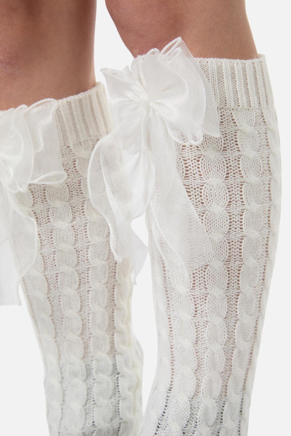 Black Friday - Big Bow Leg Warmers - white