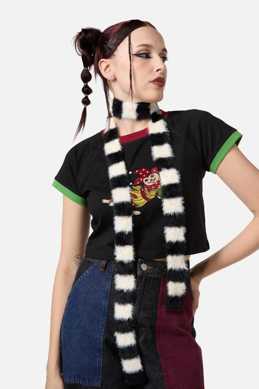 Black Friday - Narrow Fluffy Scarf - black-white