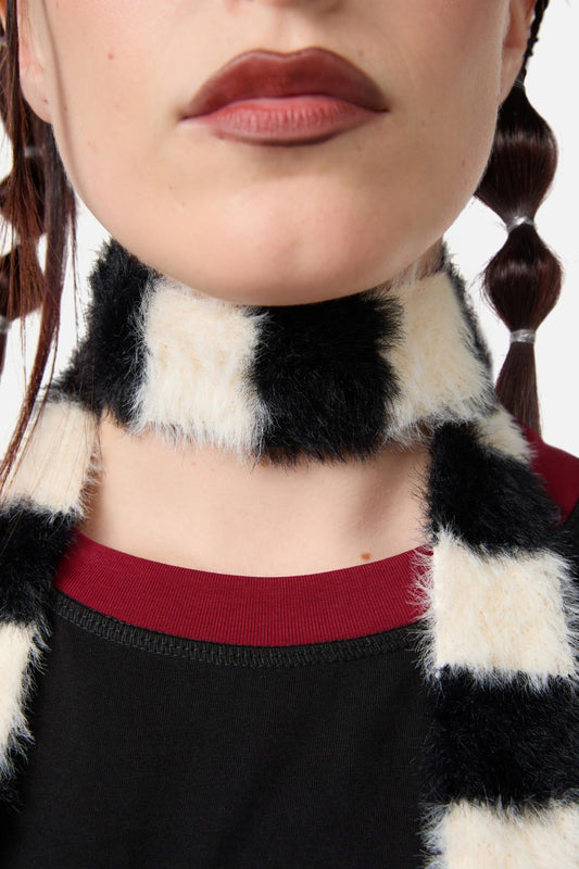 Black Friday - Narrow Fluffy Scarf - black-white