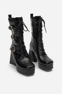Black Friday - Triple Buckle Heeled Boots - black