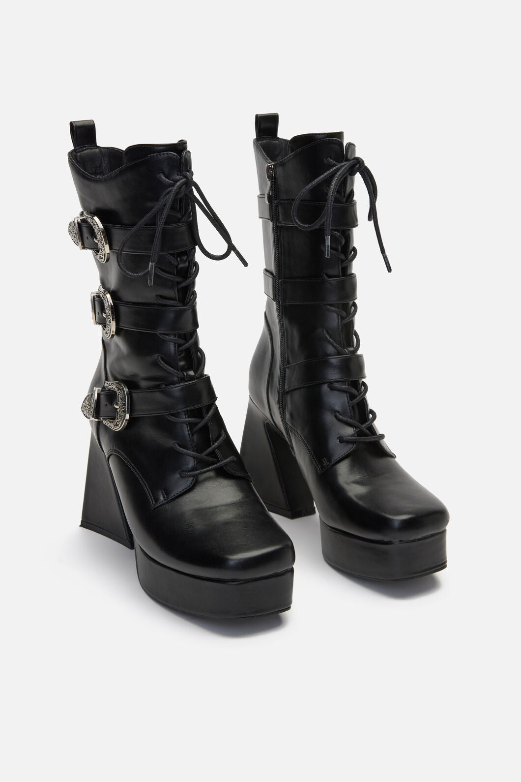 Black Friday - Triple Buckle Heeled Boots - black