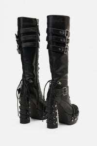 Black Friday - Laced Up Corset Buckle Boots - black