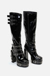 Black Friday - Knee High Patent Buckle Spike Boots - black