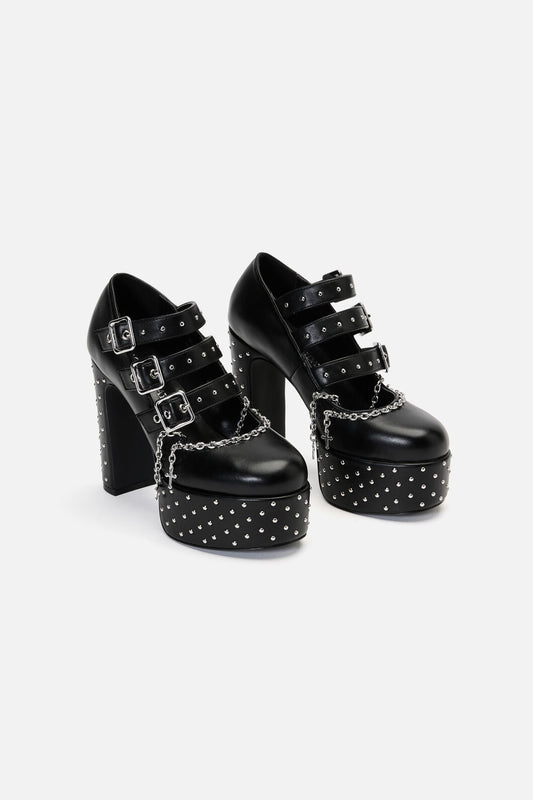 Black Friday - Chain Cross Studded Mary Janes - black