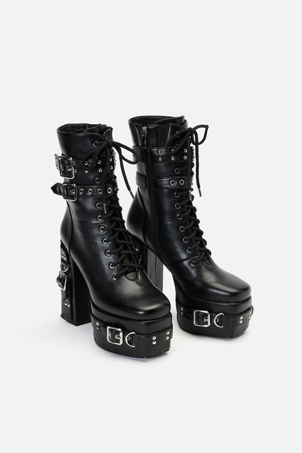 Black Friday - Lace Up Strappy Boots - black